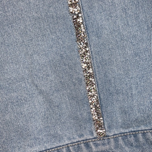 Forever 21 Light Blue Denim Jacket with Silver Sequin Glitter Detail Sz Large - Picture 7 of 7